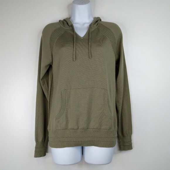 Athleta Evergreen Hoodie Knit Sweater Olive Green Size XS - Picture 3 of 16